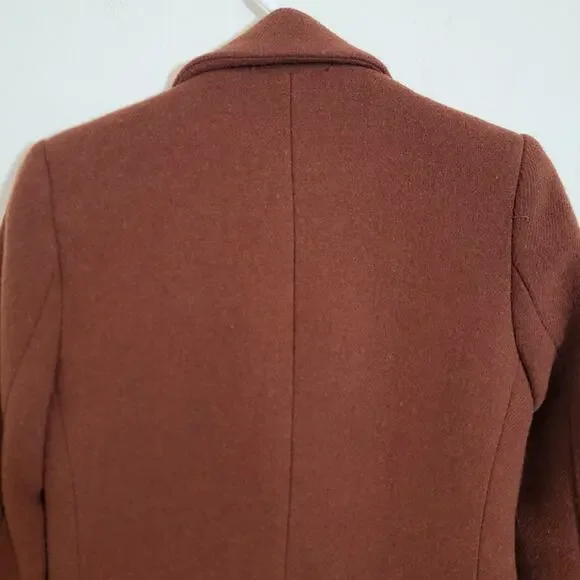House Of Harlow 1960 Burnt Brown Wool Blend Long Peacoat XS Winter Travel Work - Picture 8 of 16